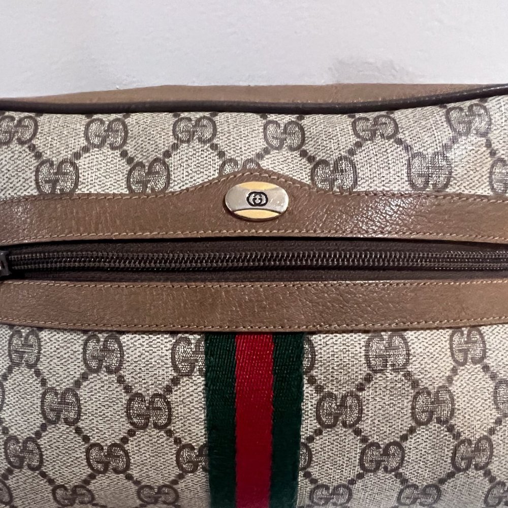 Vintage Gucci Small Shoulder Bag Web Brown GG Coated Canvas (Authentic) - Picture 10 of 12